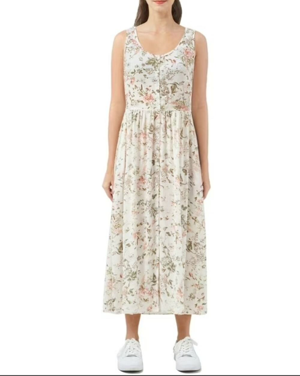 Frye white floral midi sleeveless prairie cottagecore dress sz L
